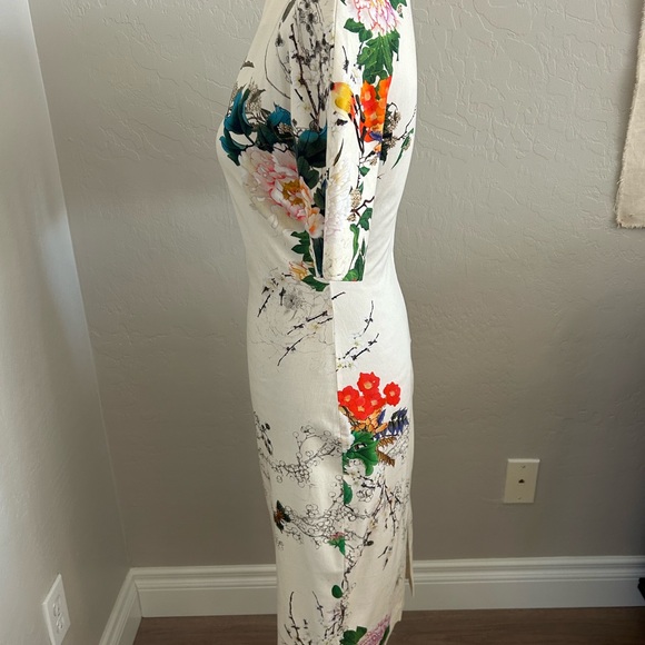 Zara Asian Floral Print Ivory Sheath Dress Size S - Picture 4 of 9
